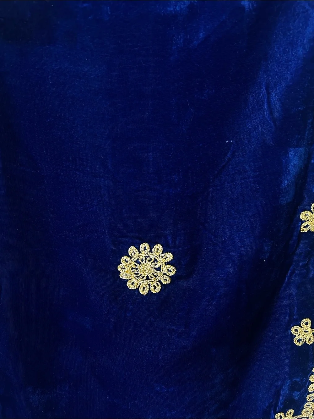 Navy Blue Velebet Gold Embroidered with Fringe Table Runner
